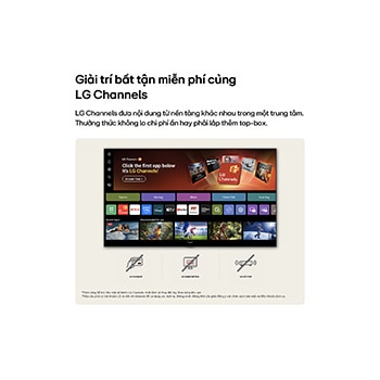 LG NANO 4K UHD AI NU85 home screen navigates into the LG Channels interface, with free live TV channels, movies, and exclusive content. It highlights direct access to hundreds of entertainment options with no payment, no subscription, and no set-top box required.
